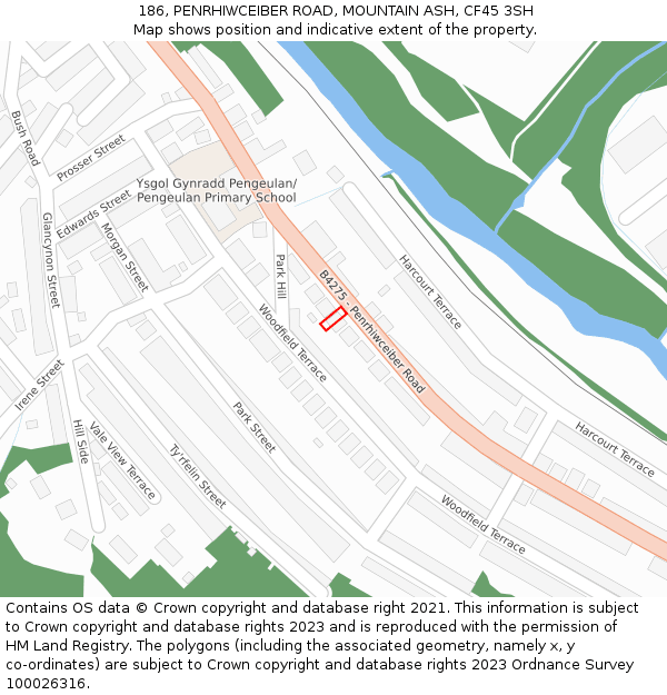 186, PENRHIWCEIBER ROAD, MOUNTAIN ASH, CF45 3SH: Location map and indicative extent of plot