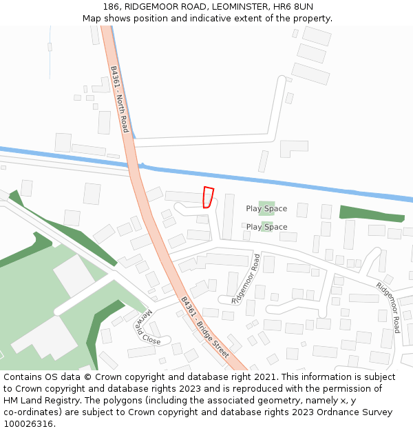 186, RIDGEMOOR ROAD, LEOMINSTER, HR6 8UN: Location map and indicative extent of plot