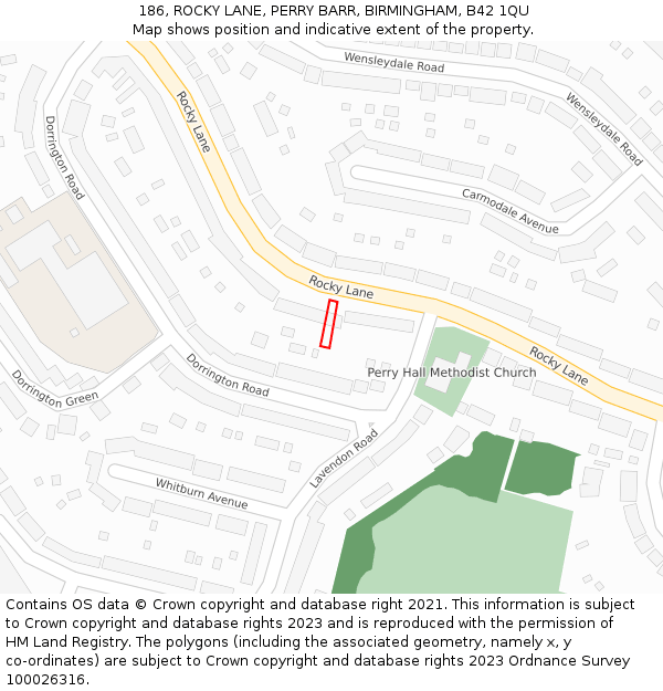 186, ROCKY LANE, PERRY BARR, BIRMINGHAM, B42 1QU: Location map and indicative extent of plot