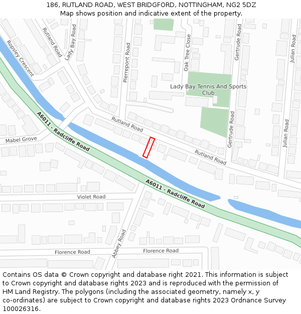 186, RUTLAND ROAD, WEST BRIDGFORD, NOTTINGHAM, NG2 5DZ: Location map and indicative extent of plot