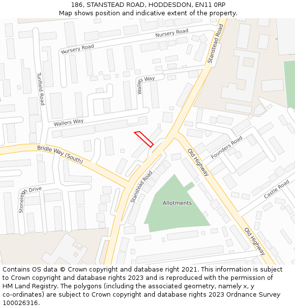 186, STANSTEAD ROAD, HODDESDON, EN11 0RP: Location map and indicative extent of plot