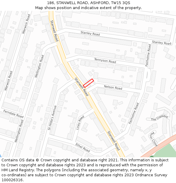 186, STANWELL ROAD, ASHFORD, TW15 3QS: Location map and indicative extent of plot