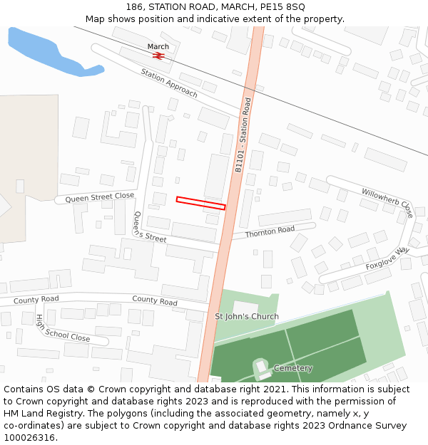 186, STATION ROAD, MARCH, PE15 8SQ: Location map and indicative extent of plot