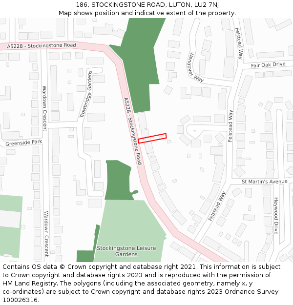 186, STOCKINGSTONE ROAD, LUTON, LU2 7NJ: Location map and indicative extent of plot