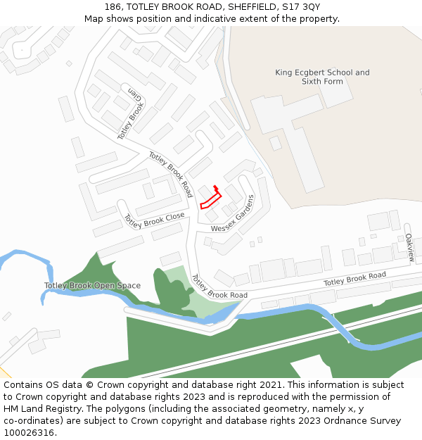 186, TOTLEY BROOK ROAD, SHEFFIELD, S17 3QY: Location map and indicative extent of plot