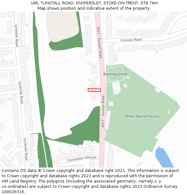 186, TUNSTALL ROAD, KNYPERSLEY, STOKE-ON-TRENT, ST8 7AH: Location map and indicative extent of plot