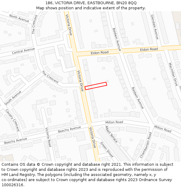 186, VICTORIA DRIVE, EASTBOURNE, BN20 8QQ: Location map and indicative extent of plot