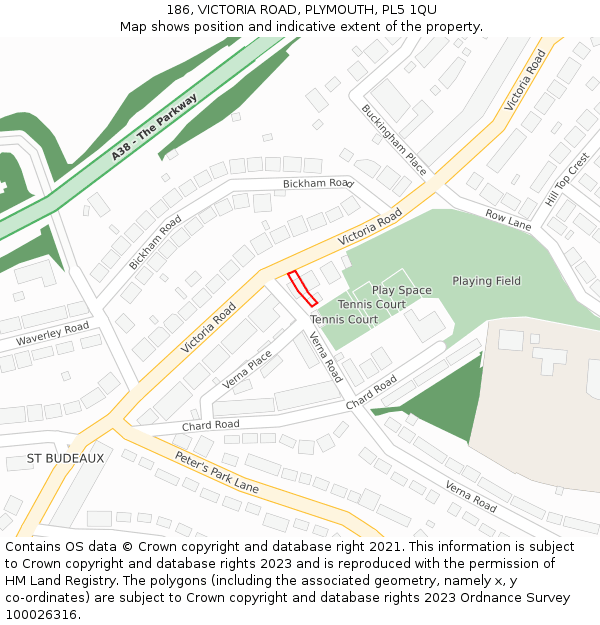 186, VICTORIA ROAD, PLYMOUTH, PL5 1QU: Location map and indicative extent of plot