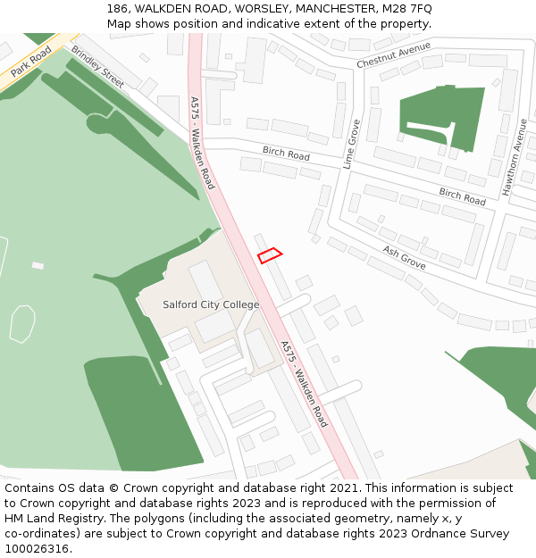 186, WALKDEN ROAD, WORSLEY, MANCHESTER, M28 7FQ: Location map and indicative extent of plot