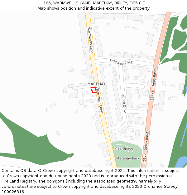 186, WARMWELLS LANE, MAREHAY, RIPLEY, DE5 8JE: Location map and indicative extent of plot