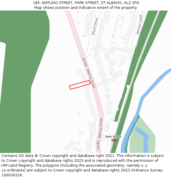 186, WATLING STREET, PARK STREET, ST ALBANS, AL2 2PA: Location map and indicative extent of plot