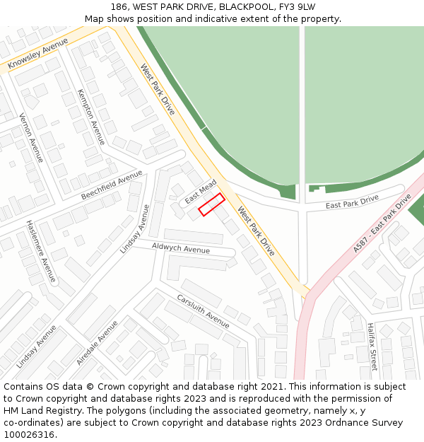 186, WEST PARK DRIVE, BLACKPOOL, FY3 9LW: Location map and indicative extent of plot