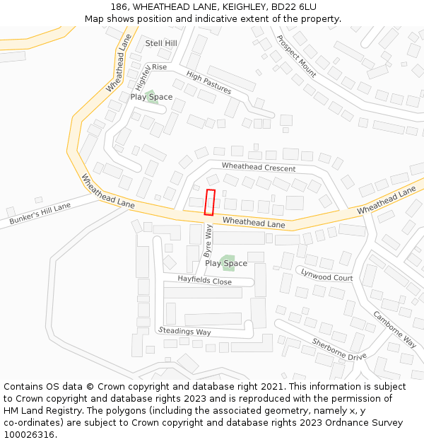 186, WHEATHEAD LANE, KEIGHLEY, BD22 6LU: Location map and indicative extent of plot