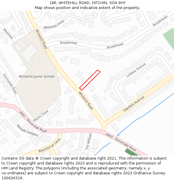 186, WHITEHILL ROAD, HITCHIN, SG4 9HY: Location map and indicative extent of plot