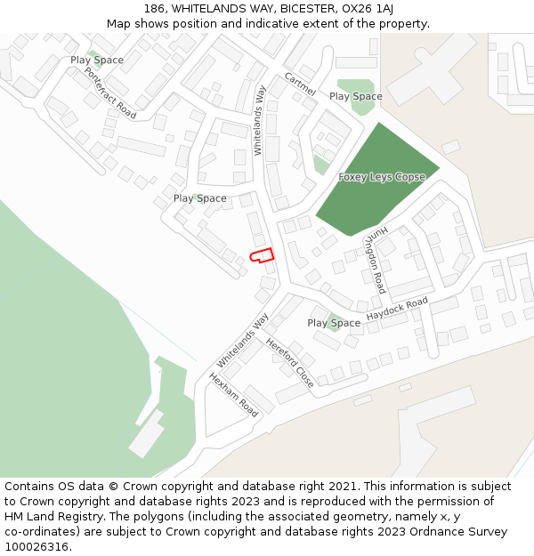 186, WHITELANDS WAY, BICESTER, OX26 1AJ: Location map and indicative extent of plot