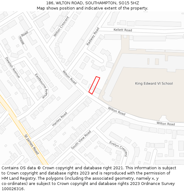 186, WILTON ROAD, SOUTHAMPTON, SO15 5HZ: Location map and indicative extent of plot