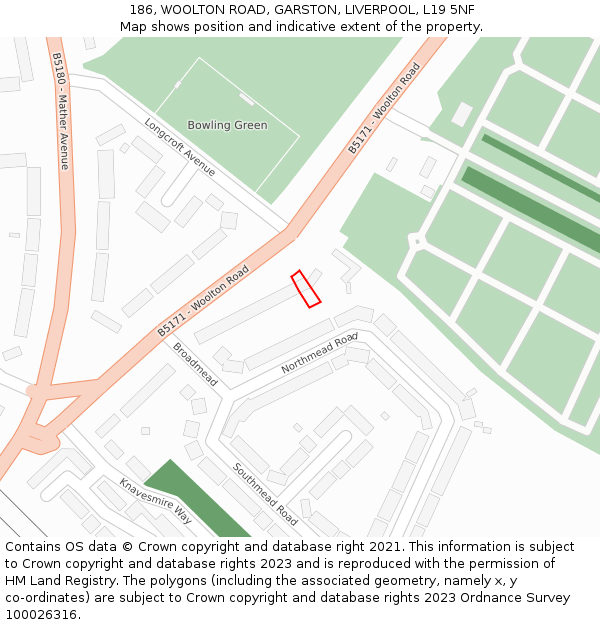 186, WOOLTON ROAD, GARSTON, LIVERPOOL, L19 5NF: Location map and indicative extent of plot