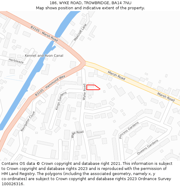 186, WYKE ROAD, TROWBRIDGE, BA14 7NU: Location map and indicative extent of plot