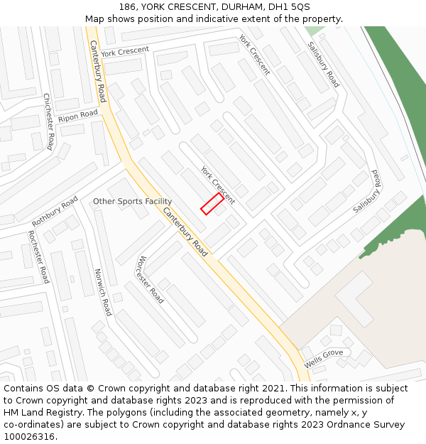 186, YORK CRESCENT, DURHAM, DH1 5QS: Location map and indicative extent of plot