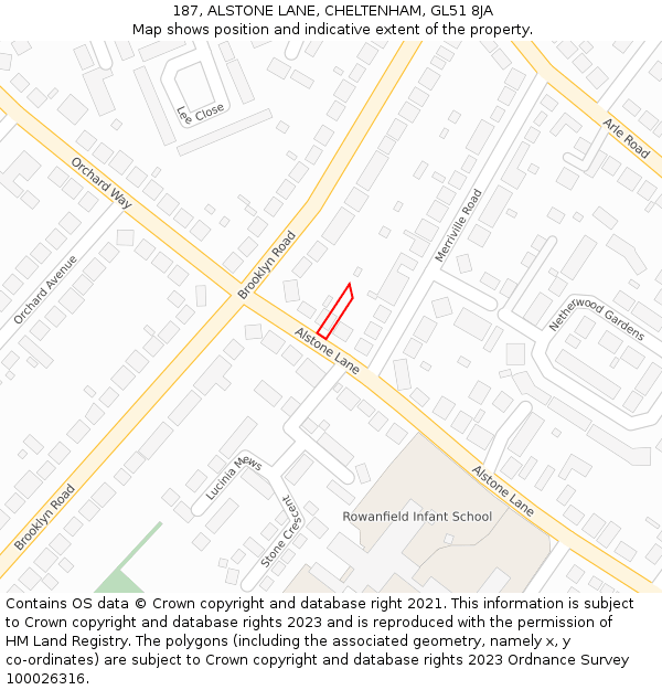 187, ALSTONE LANE, CHELTENHAM, GL51 8JA: Location map and indicative extent of plot