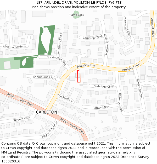 187, ARUNDEL DRIVE, POULTON-LE-FYLDE, FY6 7TS: Location map and indicative extent of plot