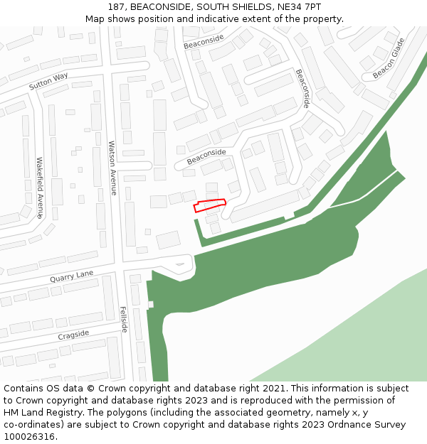 187, BEACONSIDE, SOUTH SHIELDS, NE34 7PT: Location map and indicative extent of plot