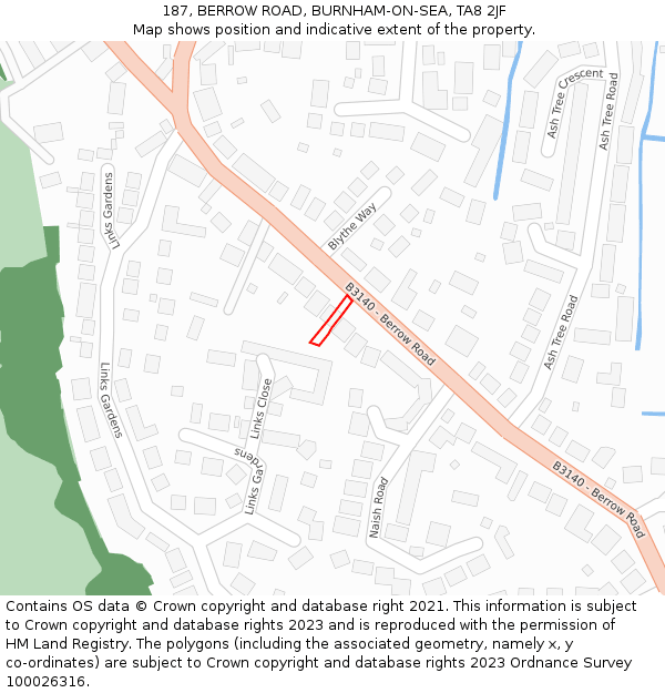187, BERROW ROAD, BURNHAM-ON-SEA, TA8 2JF: Location map and indicative extent of plot