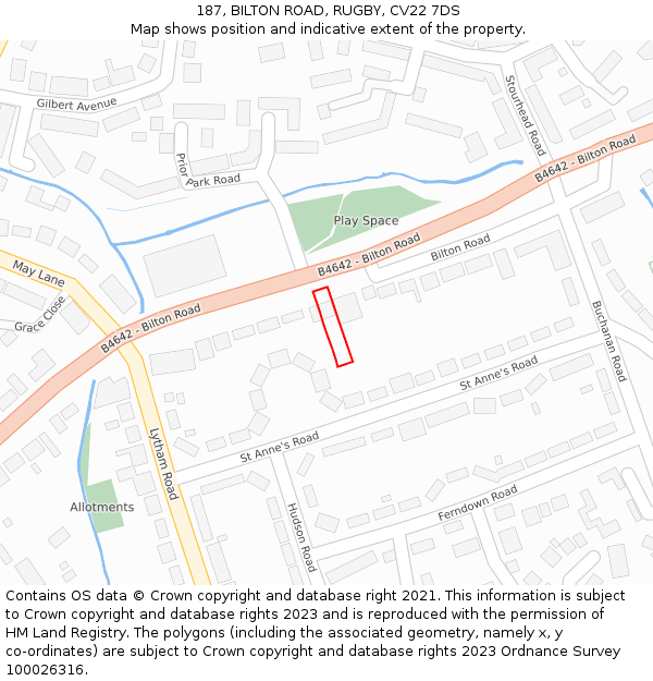 187, BILTON ROAD, RUGBY, CV22 7DS: Location map and indicative extent of plot