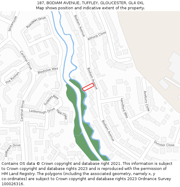 187, BODIAM AVENUE, TUFFLEY, GLOUCESTER, GL4 0XL: Location map and indicative extent of plot