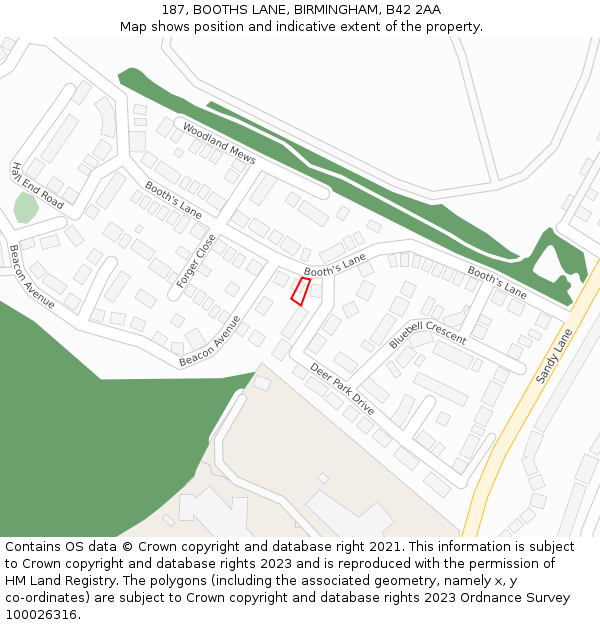 187, BOOTHS LANE, BIRMINGHAM, B42 2AA: Location map and indicative extent of plot