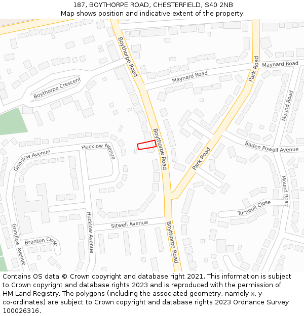 187, BOYTHORPE ROAD, CHESTERFIELD, S40 2NB: Location map and indicative extent of plot