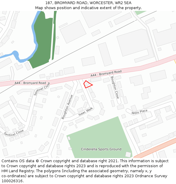 187, BROMYARD ROAD, WORCESTER, WR2 5EA: Location map and indicative extent of plot