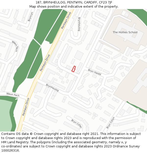 187, BRYNHEULOG, PENTWYN, CARDIFF, CF23 7JF: Location map and indicative extent of plot