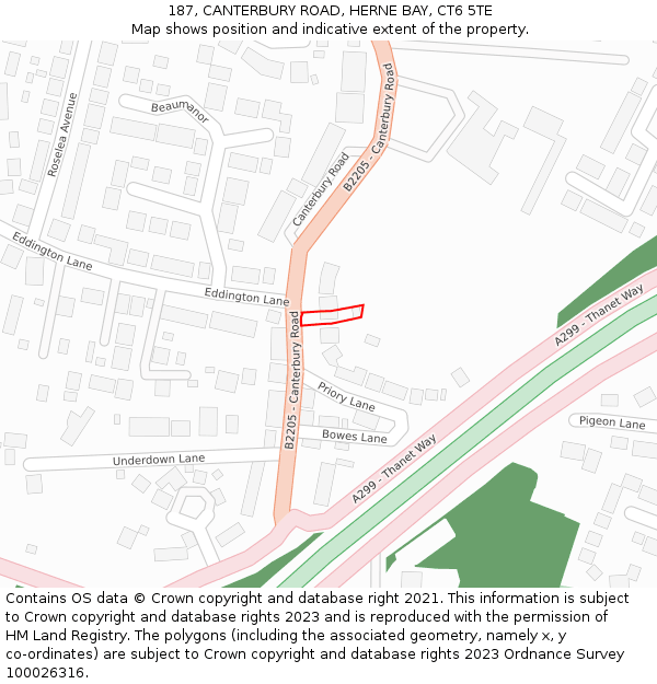 187, CANTERBURY ROAD, HERNE BAY, CT6 5TE: Location map and indicative extent of plot