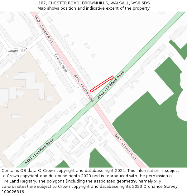 187, CHESTER ROAD, BROWNHILLS, WALSALL, WS8 6DS: Location map and indicative extent of plot