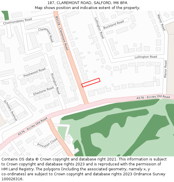 187, CLAREMONT ROAD, SALFORD, M6 8PA: Location map and indicative extent of plot