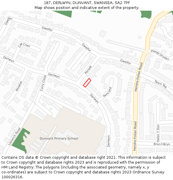 187, DERLWYN, DUNVANT, SWANSEA, SA2 7PF: Location map and indicative extent of plot