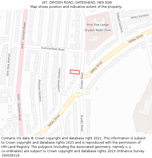 187, DRYDEN ROAD, GATESHEAD, NE9 5DB: Location map and indicative extent of plot