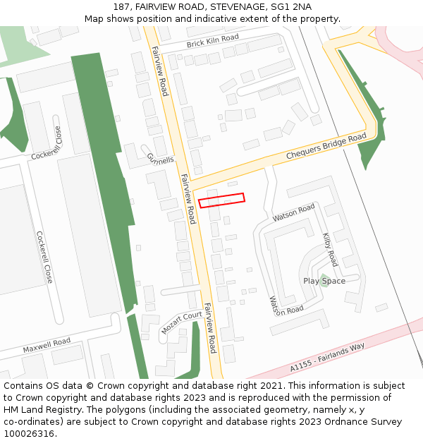 187, FAIRVIEW ROAD, STEVENAGE, SG1 2NA: Location map and indicative extent of plot