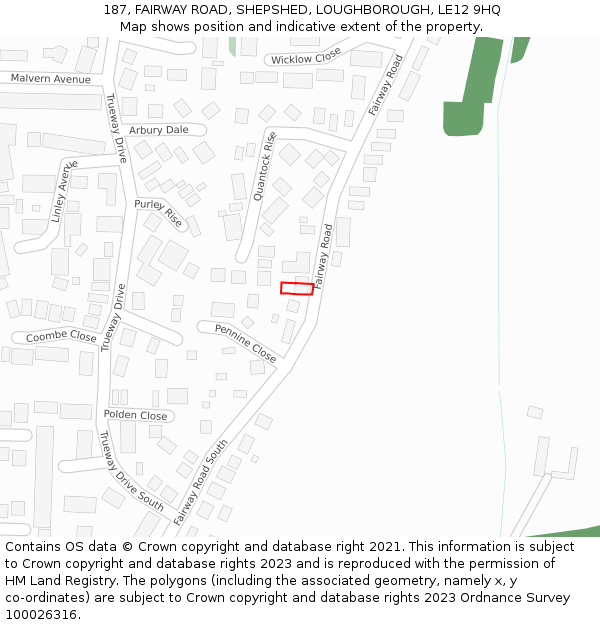 187, FAIRWAY ROAD, SHEPSHED, LOUGHBOROUGH, LE12 9HQ: Location map and indicative extent of plot