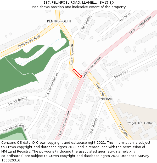 187, FELINFOEL ROAD, LLANELLI, SA15 3JX: Location map and indicative extent of plot