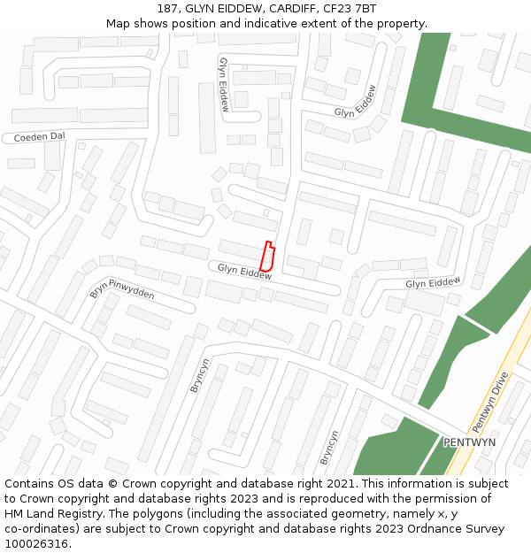 187, GLYN EIDDEW, CARDIFF, CF23 7BT: Location map and indicative extent of plot