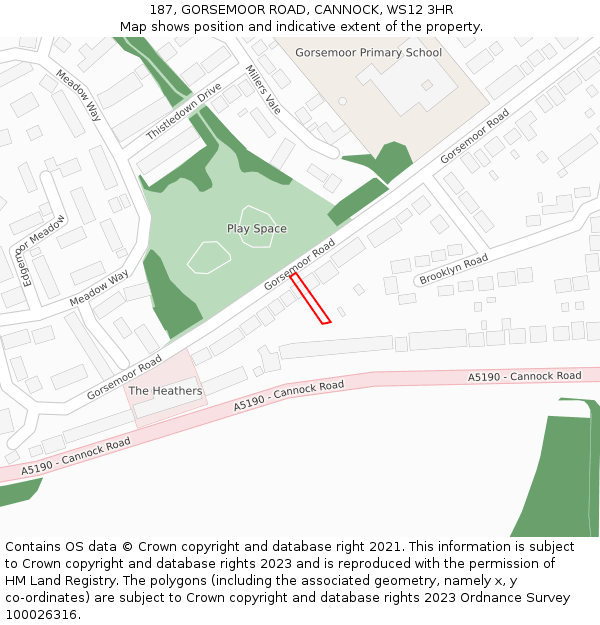 187, GORSEMOOR ROAD, CANNOCK, WS12 3HR: Location map and indicative extent of plot