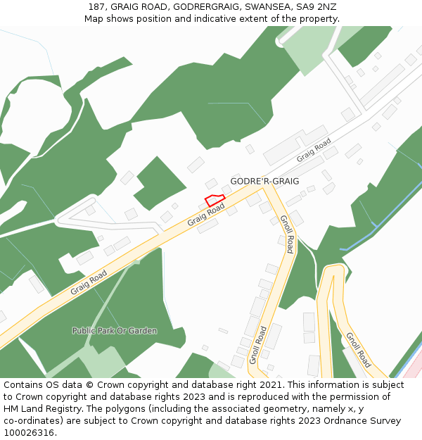187, GRAIG ROAD, GODRERGRAIG, SWANSEA, SA9 2NZ: Location map and indicative extent of plot