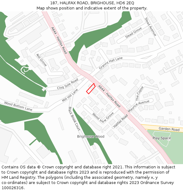 187, HALIFAX ROAD, BRIGHOUSE, HD6 2EQ: Location map and indicative extent of plot