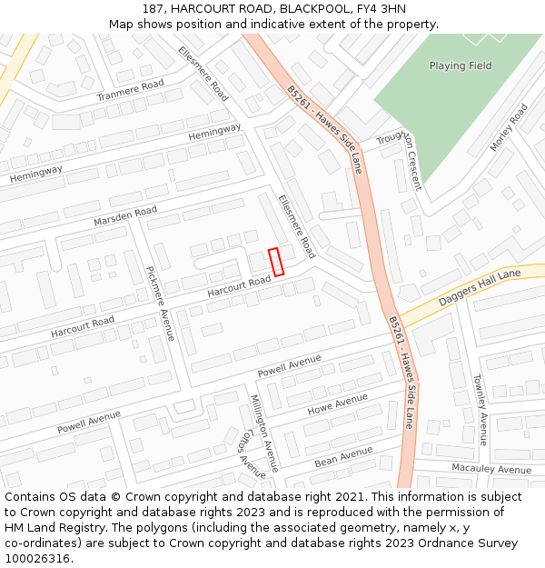 187, HARCOURT ROAD, BLACKPOOL, FY4 3HN: Location map and indicative extent of plot