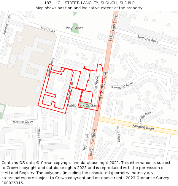 187, HIGH STREET, LANGLEY, SLOUGH, SL3 8LP: Location map and indicative extent of plot