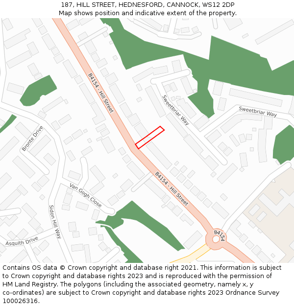 187, HILL STREET, HEDNESFORD, CANNOCK, WS12 2DP: Location map and indicative extent of plot