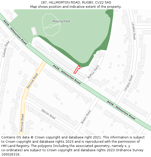 187, HILLMORTON ROAD, RUGBY, CV22 5AS: Location map and indicative extent of plot