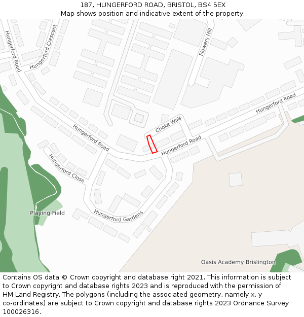 187, HUNGERFORD ROAD, BRISTOL, BS4 5EX: Location map and indicative extent of plot